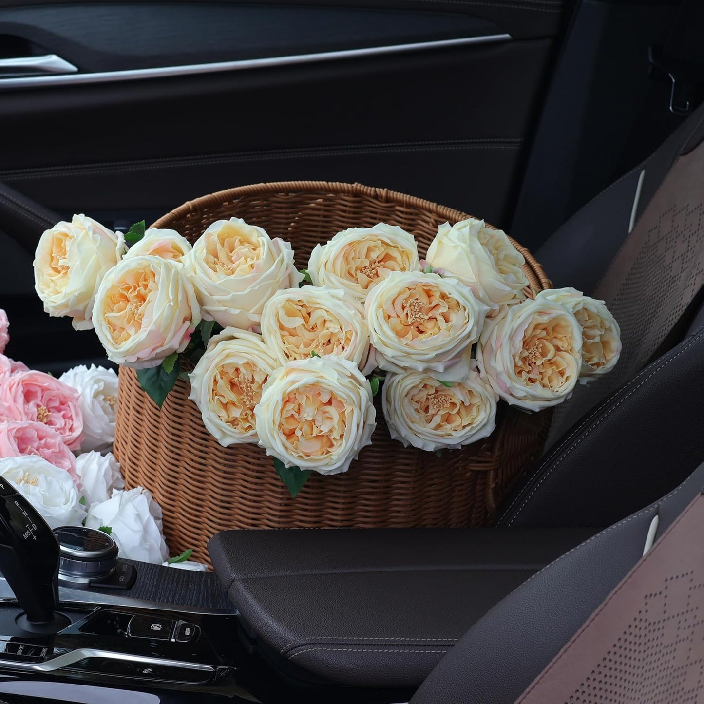 Artificial Roses, 6 Pieces Premium Austin Rose Bouquet, Realistic Touch Peony Rose Flowers for Wedding and Home Decor（Champagne Rose