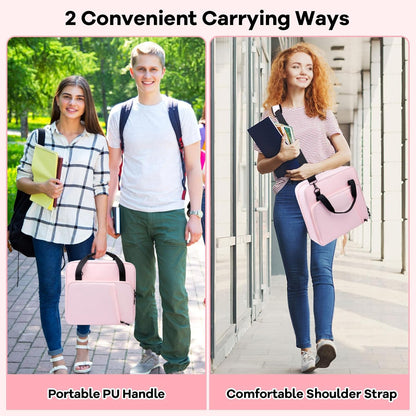 3 D-Ring Zipper Binder 2 Inch with Shoulder Strap, Waterproof Oxford Binder with Zipper Storage 500 Sheets Capacity, Multi-Pockets Organizer Bag for 13 Inch Laptop School& Office (Pink)