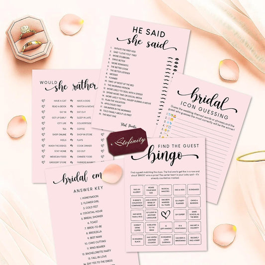 STOFINITY Hilarious Bridal Shower Games 30 Guests - Pink Wedding Games for Reception Decorations, Funny Find The Guest Bingo Game, Would She Rather Bridal Shower Activities