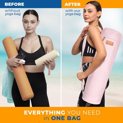 UDANA Canvas Yoga Mat Bag for Women & Men, Full-Zip Carrier with 3 Pockets & Adjustable Strap, Stylish Gym & Pilates Bag – Available in Multiple Sizes