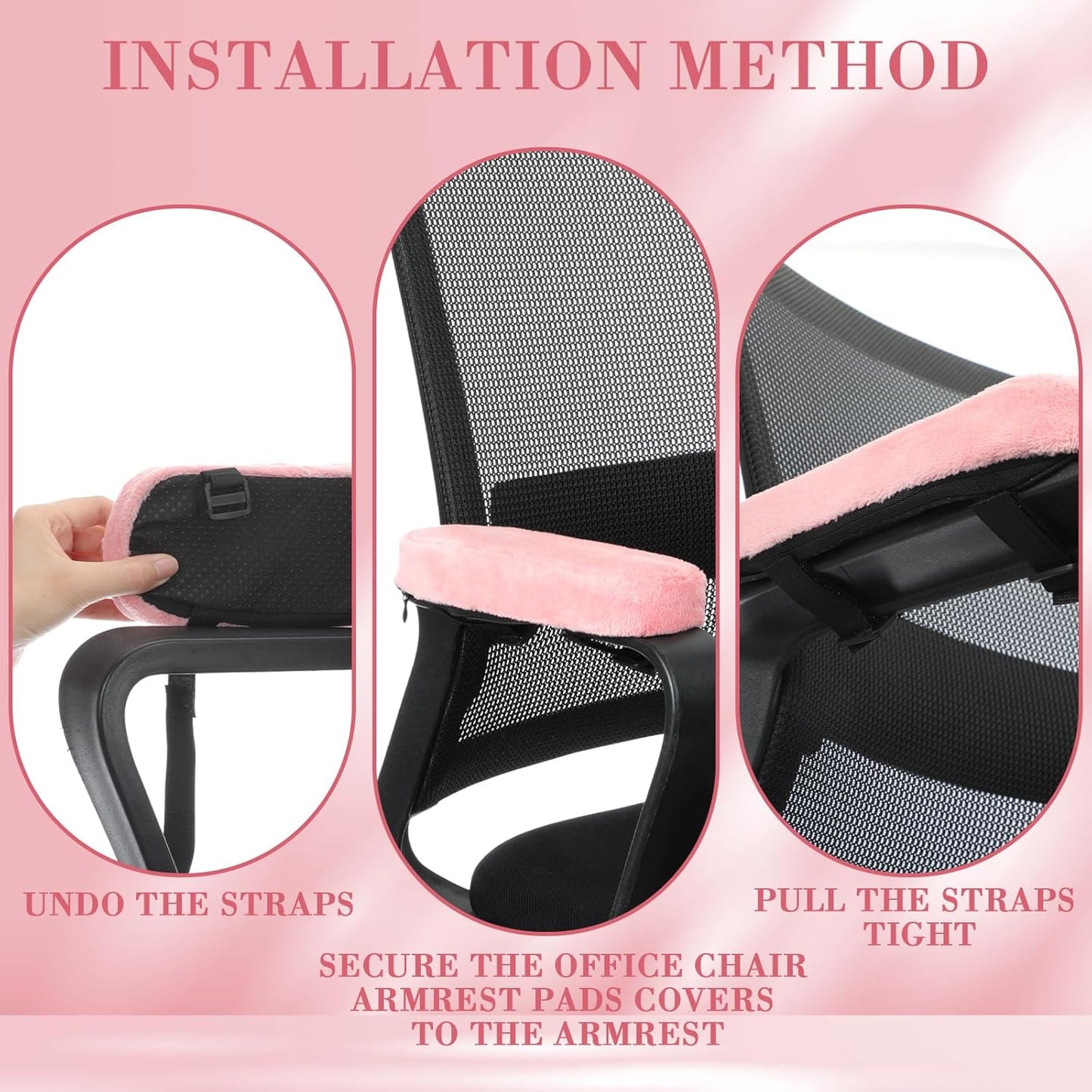 Threlaco 2 Pcs Office Chair Armrest Pads Soft Foam Office Chair Arm Covers Fluffy Flannel Gaming Armchair Armrest Cushion for Elbows and Forearms Support Pressure Relief (Pink)