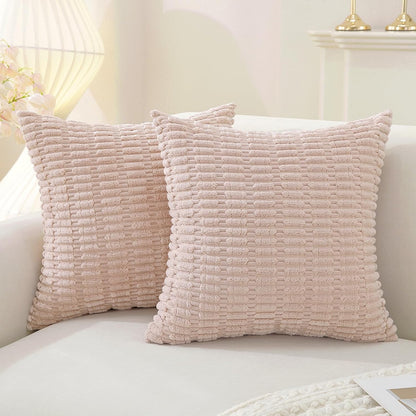Set of 2 Corduroy Decorative Throw Pillow Covers 22x22 Inch, Boho Striped Pillow Covers Farmhouse Home Decor for Sofa Living Room Couch Bed,Light Pink
