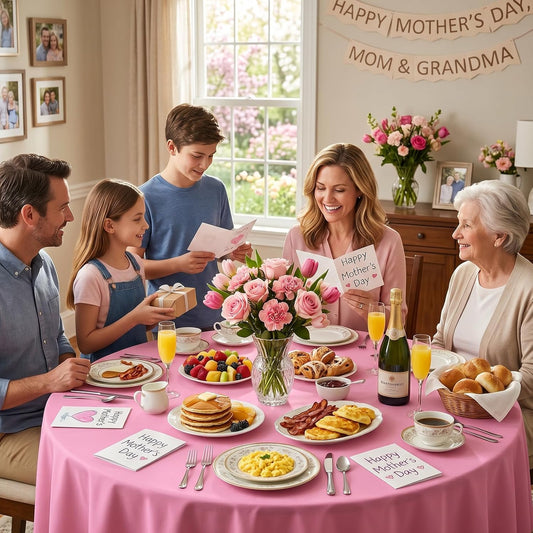 Fixwal Pink Plastic Table Cloth Disposable 84 Inch, Waterproof Round Tablecloth 10 Pack for Party, Mothers Day, Picnic, Birthday