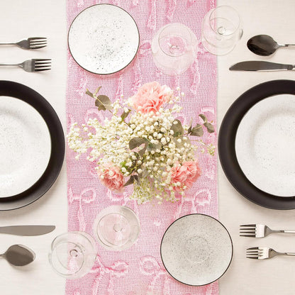 FYSUIMU Pink Bow Dot Table Runner 3D Bow Knot Plush Faux Fur Dining Table Cover for Coquette Party Home Kitchen Decoration, 13 x 72 Inch