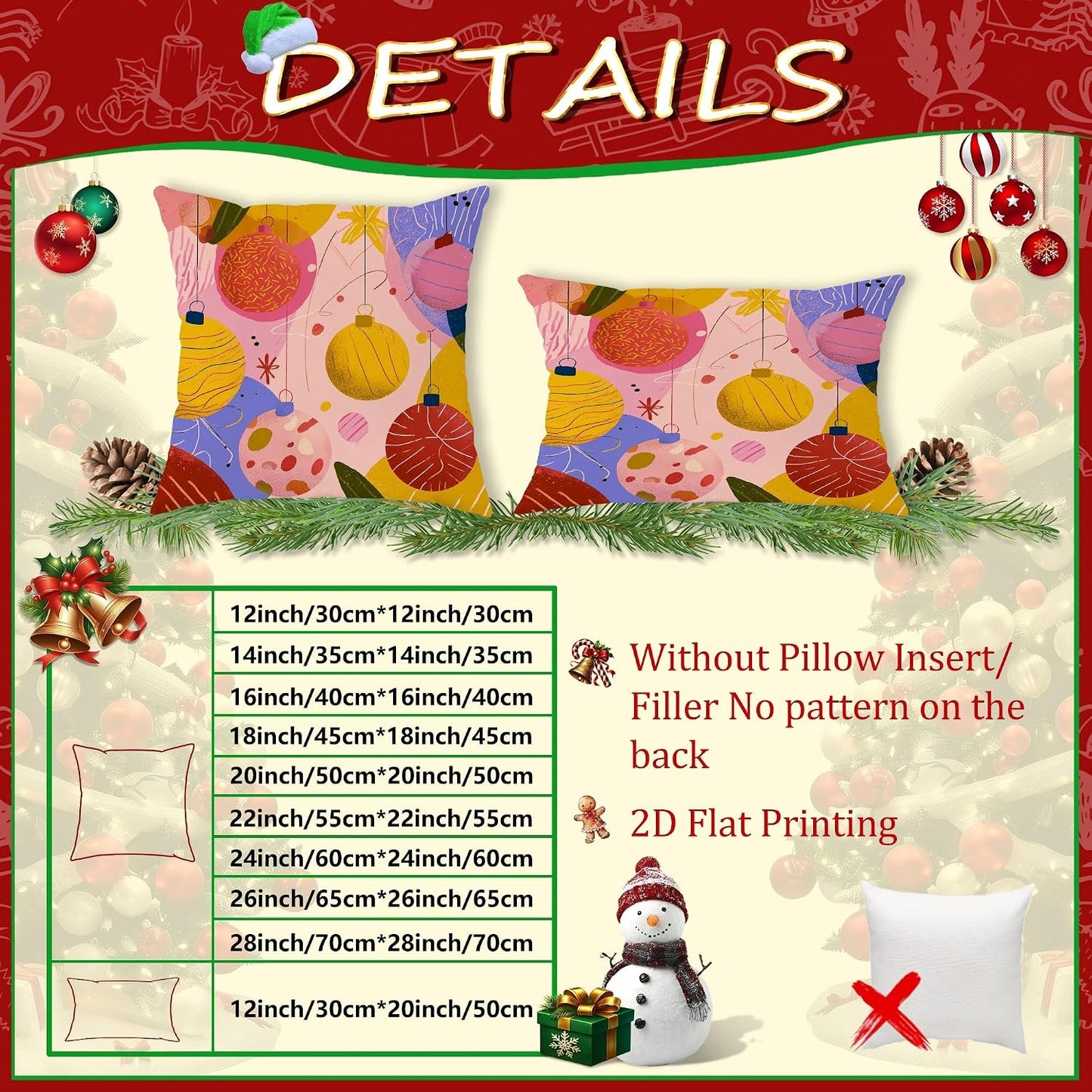 Christmas Ornament Throw Pillow Covers Set of 2, Festive Modern Flower Star Xmas Peach Soft Velvet Washable Couch Pillow Covers for Living Room Apartment Bed Sofa Decor 22x22 Inch