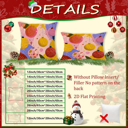 Christmas Ornament Throw Pillow Covers Set of 2, Festive Modern Flower Star Xmas Peach Soft Velvet Washable Couch Pillow Covers for Living Room Apartment Bed Sofa Decor 22x22 Inch
