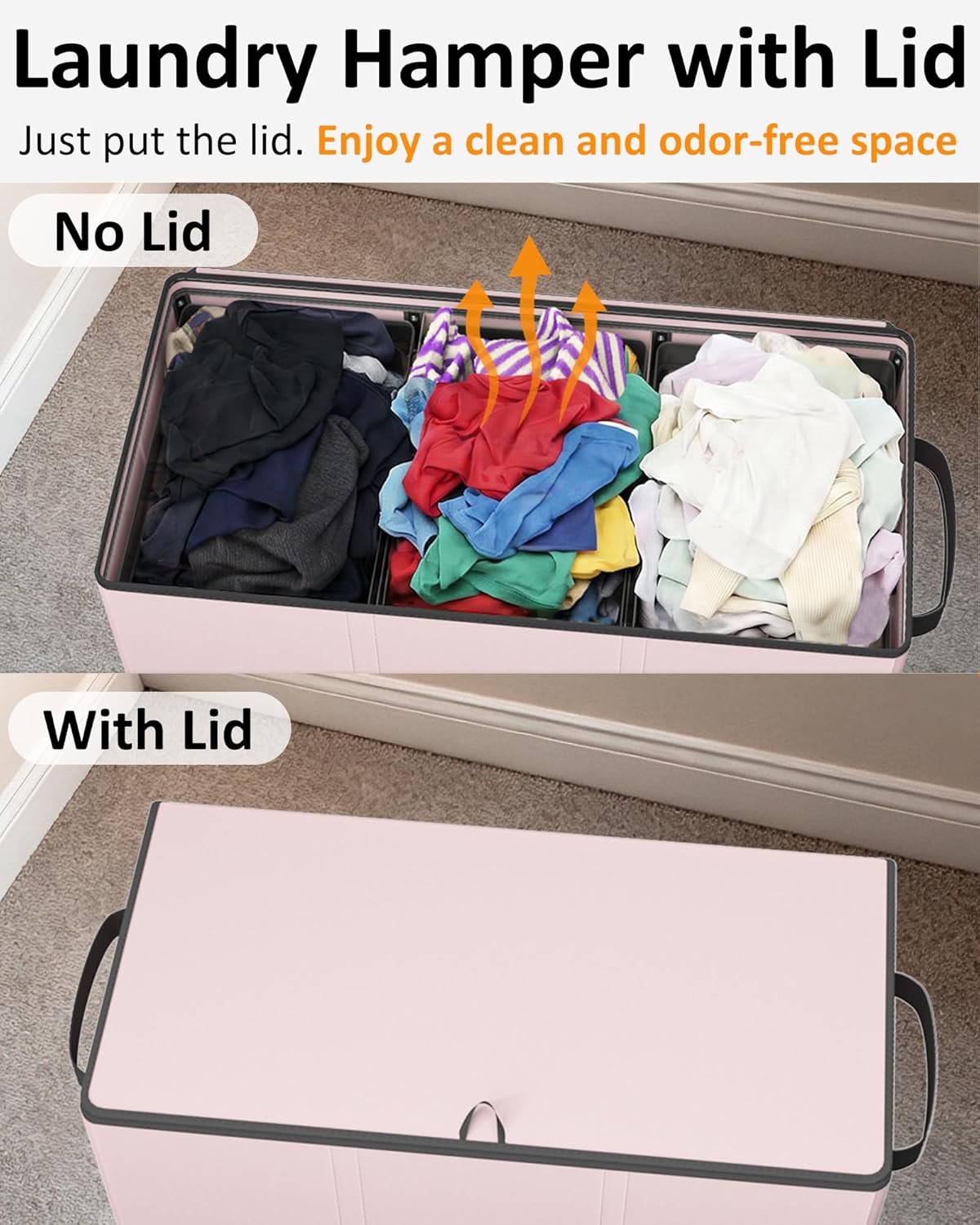 Optish 180L Laundry Hamper 3 Section, Large Laundry Hamper with Lid, Dirty Clothes Hampers with 3 Inner Bags, Laundry Basket Organizer for Laundry, Bedroom, Bathroom, Hamper 3 Compartment, Pink