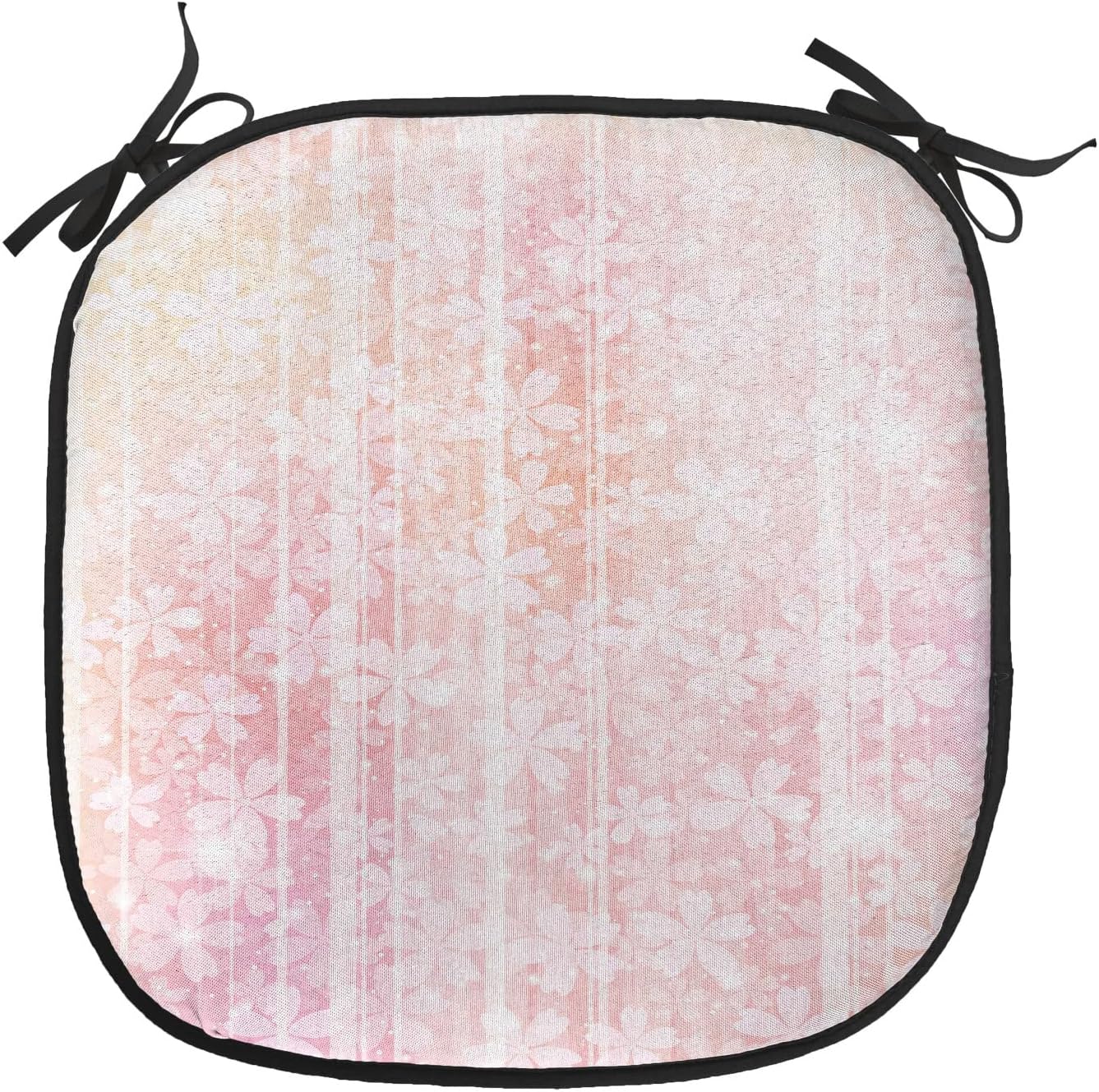 Lunarable Pale Pink Chair Cushion Pad, Floral Pattern Essence Growth Nature Beauty Blossoms Dreamy Spring Print, Seat Padding for Kitchen & Patio with Anti-Slip Backing, 16"x16", Salmon and Peach