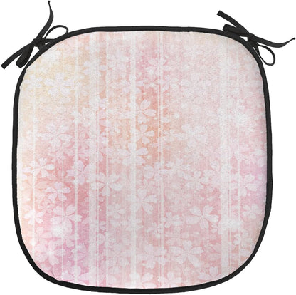Lunarable Pale Pink Chair Cushion Pad, Floral Pattern Essence Growth Nature Beauty Blossoms Dreamy Spring Print, Seat Padding for Kitchen & Patio with Anti-Slip Backing, 16"x16", Salmon and Peach