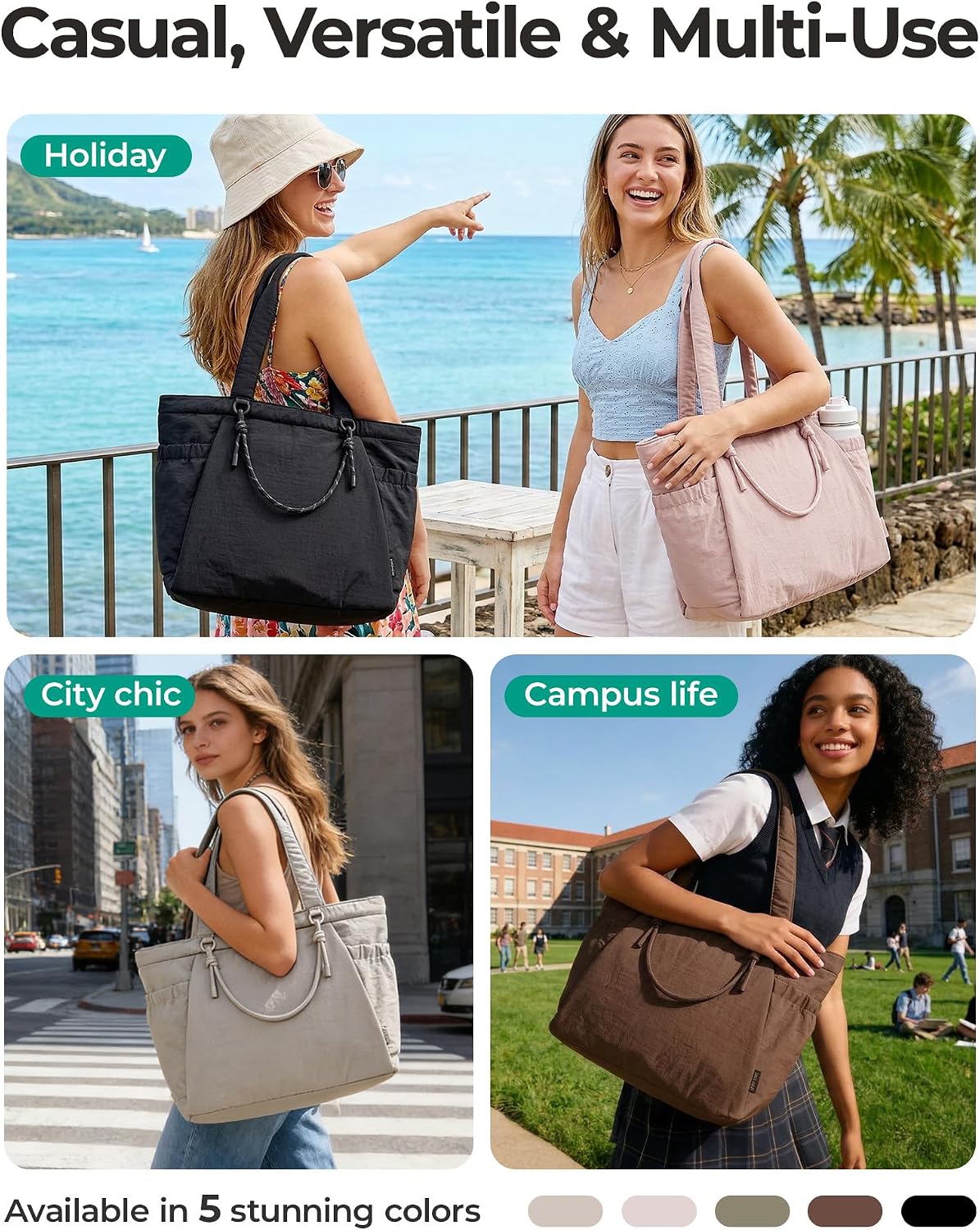 BAGSMART Yoga Pilates Tote Bag for Women with Knotted Handle, Gym Bag | 23L lightweight & waterproof shoulder sling bag, gym bag with yoga mat holder, for 15.6'' Laptop, ideal for work travel