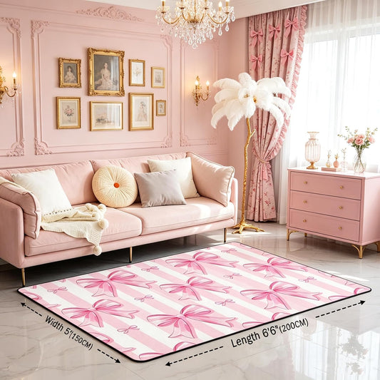 Feelyou Coquette Pink Bow Area Rugs for Bedroom Girls,3x5 Area Rugs for Living Room, Non Slip Bow Washable Rug for Kids Playroom Dining Room College Dorm Pink Bowknot Carpet