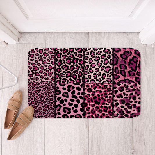 jejeloiu Pink Abstract Bathroom Rugs Microfiber 20"x32" Geometric Stripes Patchwork Fashion Bath Mats Non-Slip Leopard Stripes Bathroom Accessories Floor Doormats Soft Door Mat