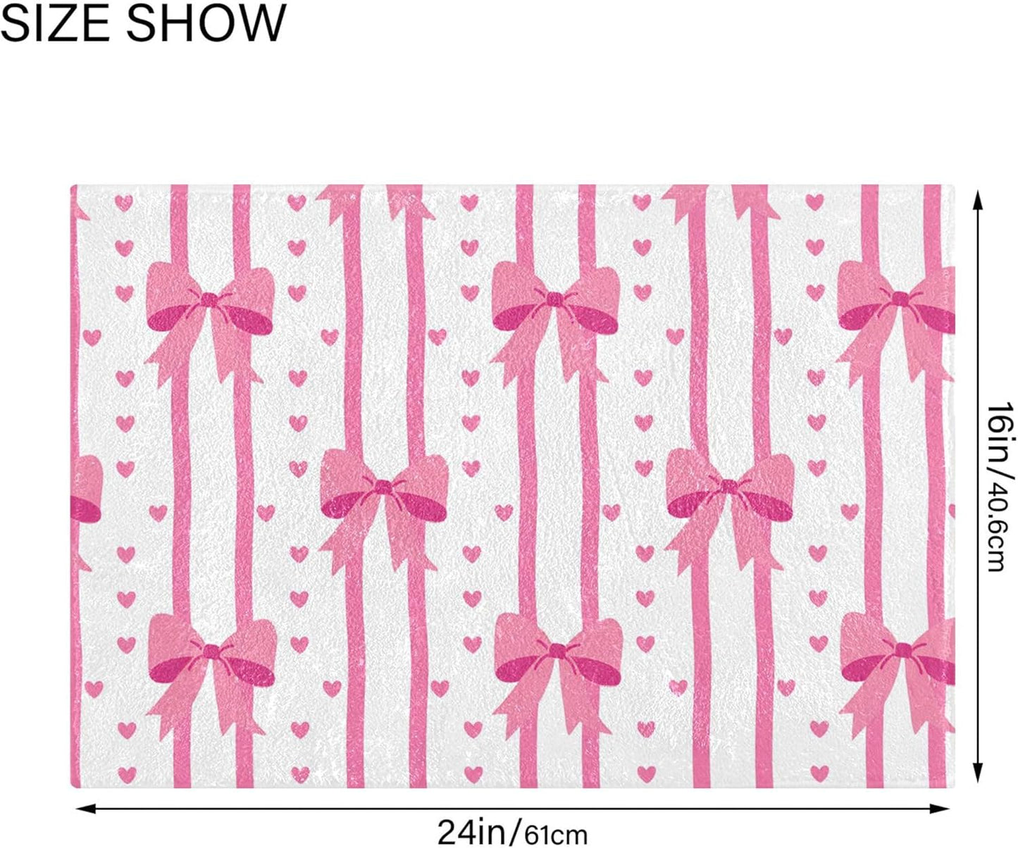 Pink Bows and Stripes Bathroom Rugs, Ultra Soft Absorbent Plush 16” x 24” Bath Mats, Non-Slip Machine Washable Shaggy Floor Rugs for Bathroom Tub
