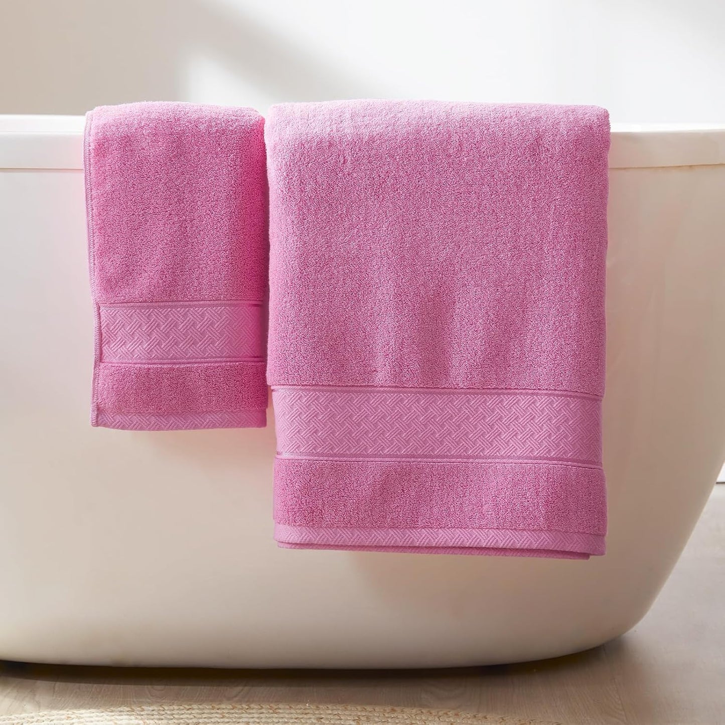 COZYART Pink Bath Towel Set 6 Piece, 2 Bath Towels 2 Hand Towels 2 Washcloths, Luxury 100% Turkish Cotton 650GSM Hotel Quality, Soft, Absorbent, Towel Sets for Bathroom