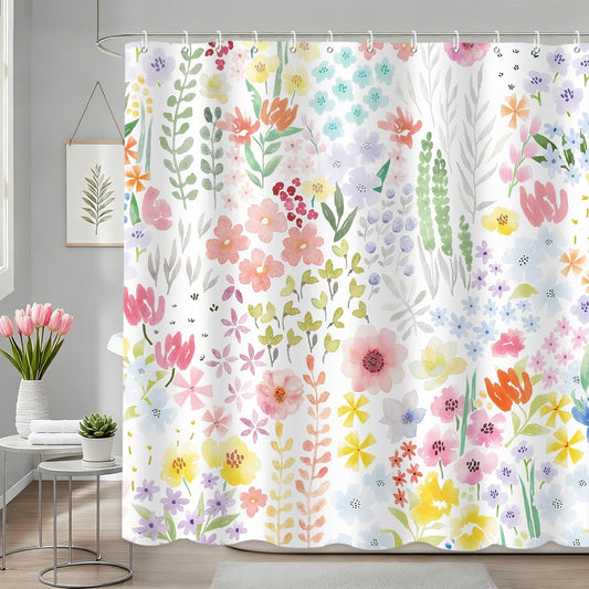 APROPHIC Floral Shower Curtain for Bathroom, Summer Colorful Wildflower Shower Curtain Set with 12 Hooks, Fabric Waterproof Bathroom Decor, Machine Washable, 72" W x 72" H