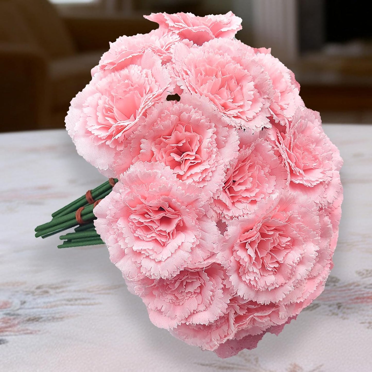 24 Pcs Pink Carnations Artificial Flowers, 11.4 Inch Faux Silk Carnations with Stems for Wedding Bouquets, Home Decor, Table Centerpieces