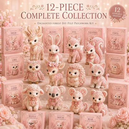 Pink Woodland Friends DIY Felt Patchwork Kit, Pastoral Wild Creatures Handicraft Activity, Manual Tailoring Bundle, Textile Hobby, DIY Fabric Animal, Unique Roseate Doll Ornament (Blush Deer)