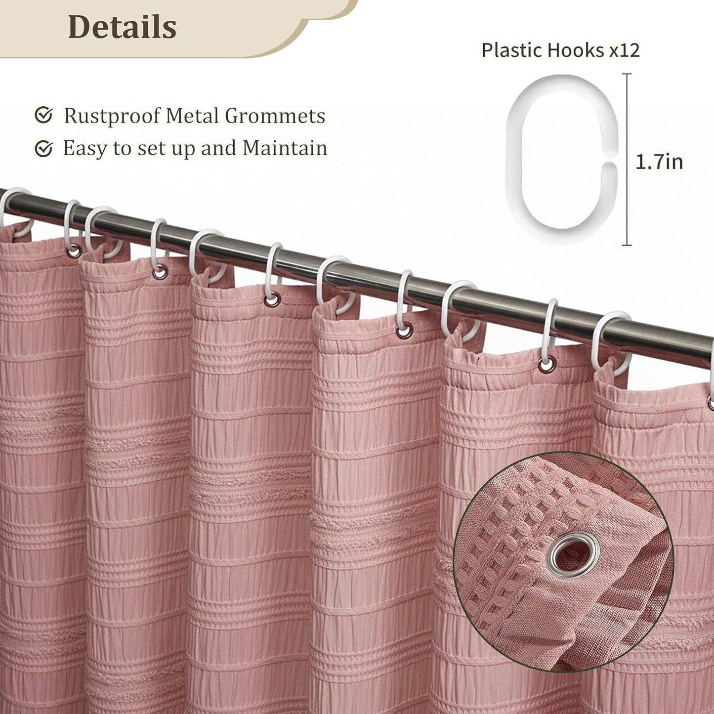 Siiluminisoy Pink Shower Curtain Farmhouse Shower Curtain for Bathroom Rustic Striped Fabric Shower Curtains 72 x 72