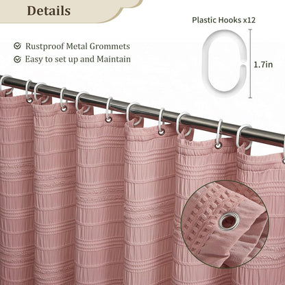 Siiluminisoy Pink Shower Curtain Farmhouse Shower Curtain for Bathroom Rustic Striped Fabric Shower Curtains 72 x 84
