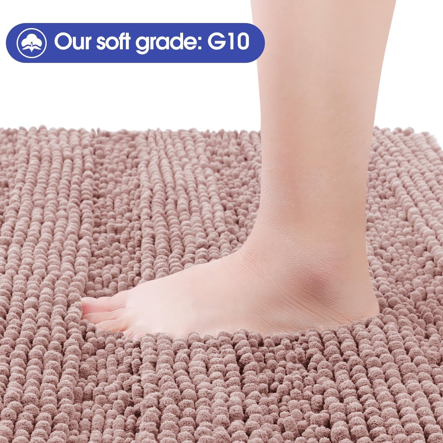 Striped Dusty Pink Bathroom Rug Set 3 Pieces Ultra Soft, Non Slip Chenille Bath Carpet, Absorbent Plush Shaggy Bath Mats for Bathroom, Toilet, Bedroom, Kitchen