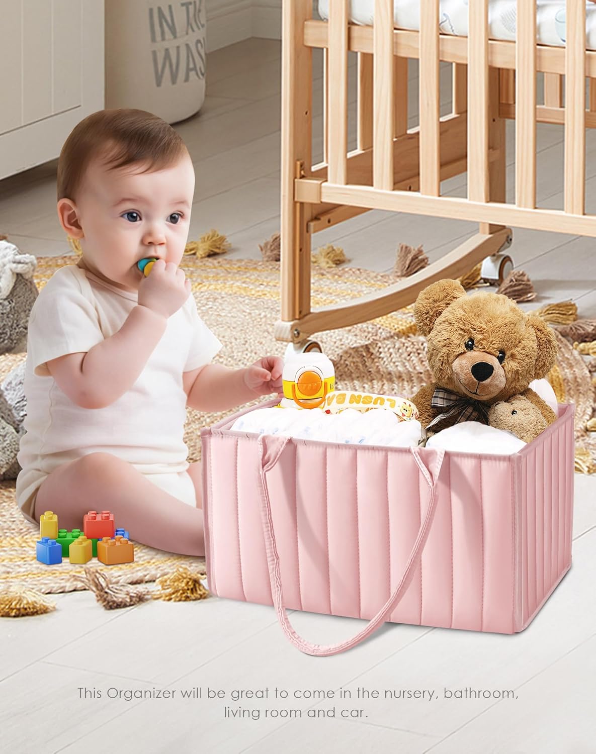 SWEET DOLPHIN 2-Pack Baby Diaper Caddy Organizers, Stylish Storage Baskets for Newborn Essentials, Diaper Station & Car Travel, Value Bundle for Baby Shower Gifts & Registry Must-Haves - Pink