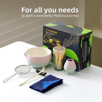 TEANAGOO Matcha Whisk Set Pink,Ceremony Matcha Set Kit Grident Pink,Matcha Tea Set for Making Breakfast/Latte,7 Pcs Matcha Whisk Set and Bowl with All Accessories,Gift for Family/Friend