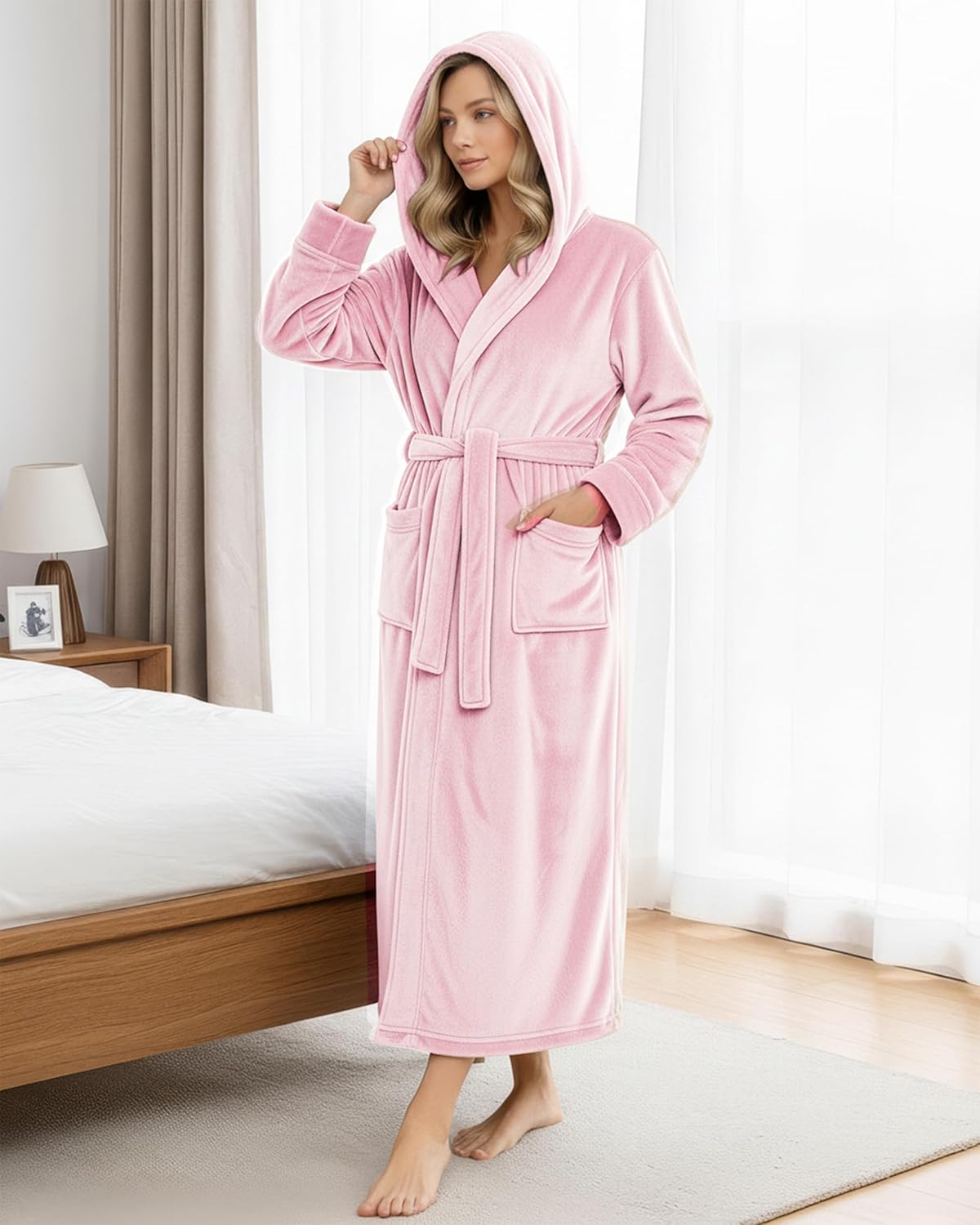 NY Threads Premium Womens Robe with Hood, Plush Fleece Long Bath Robe for Women, Fluffy Soft Women's Bathrobe