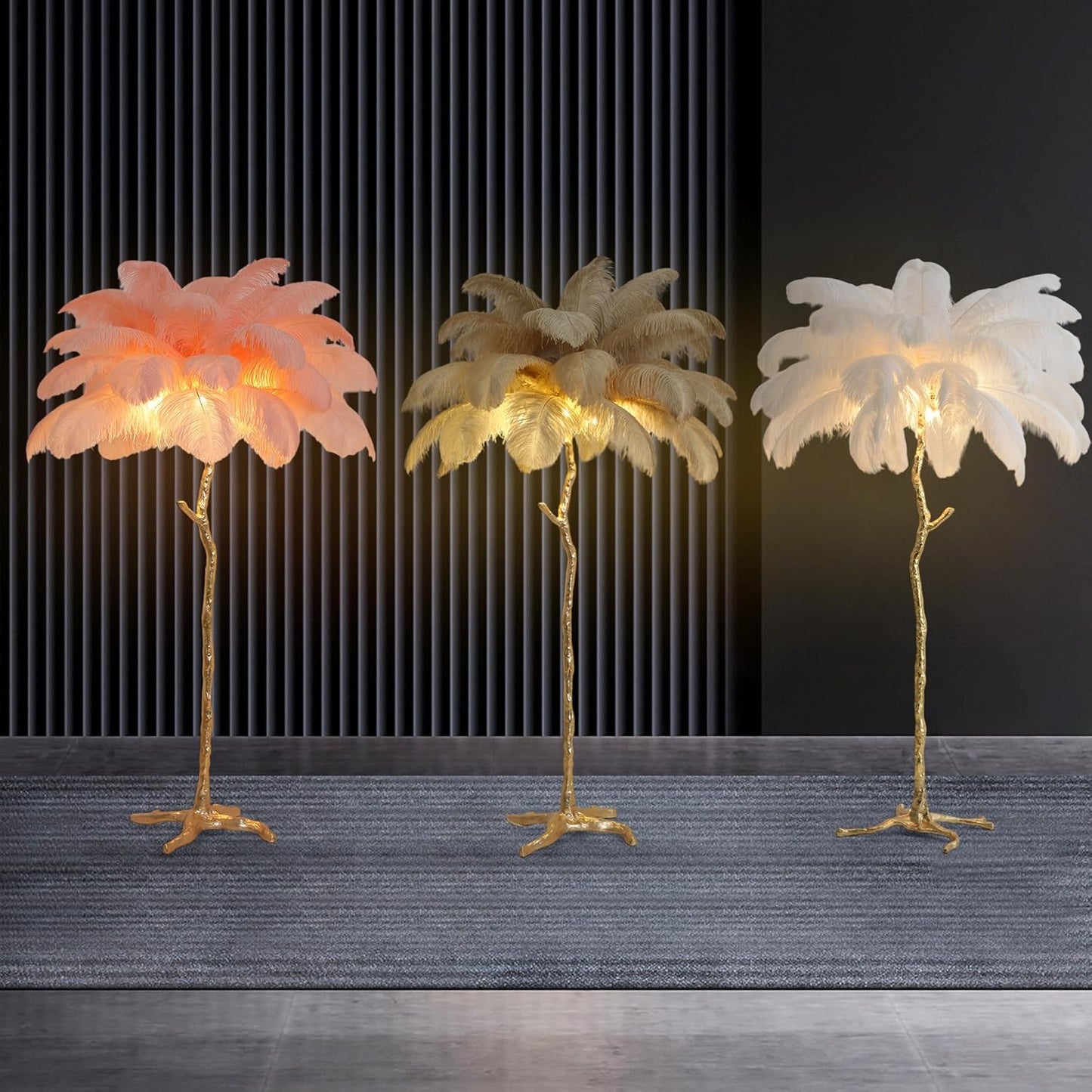 MAYOLA Luxury Resin Ostrich Feather Lamp, 35 Pieces Real Ostrich Feathers,Floor Light for Living Room, Bedroom and Office 67” Tall Feather Lamp(Pink, Floor Lamp)