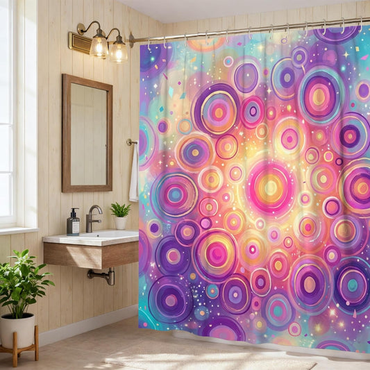 Circles Shower Curtain, Abstract Modern Swirls Dots Summer Peach Polyester Waterproof Toile Cloth Shower Curtains Decor for Toile Bathroom Dorm 72x78 Inch