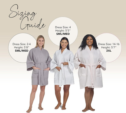 Boca Terry Womens Waffle Robes - Knee Length Robe - Lightweight Waffle Kimono Bathrobe