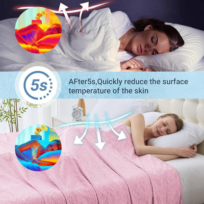 Cooling Blanket Throw Size, Cooling Blankets for Hot Sleepers, Absorbs Heat to Keep Body Cool for Summer Nights Sweats, Cold Blanket for Bed Couch Sofa, Ice Blanket 50x70 Inches, Pink