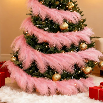 2 Pcs 12 Ft Christmas Tree Garland Decoration Pink Pampas Grass Garland Artificial Faux Fabric Feathers Wreath for Mantle Xmas Tree Home Farmhouse Christmas Holiday Party Supplies