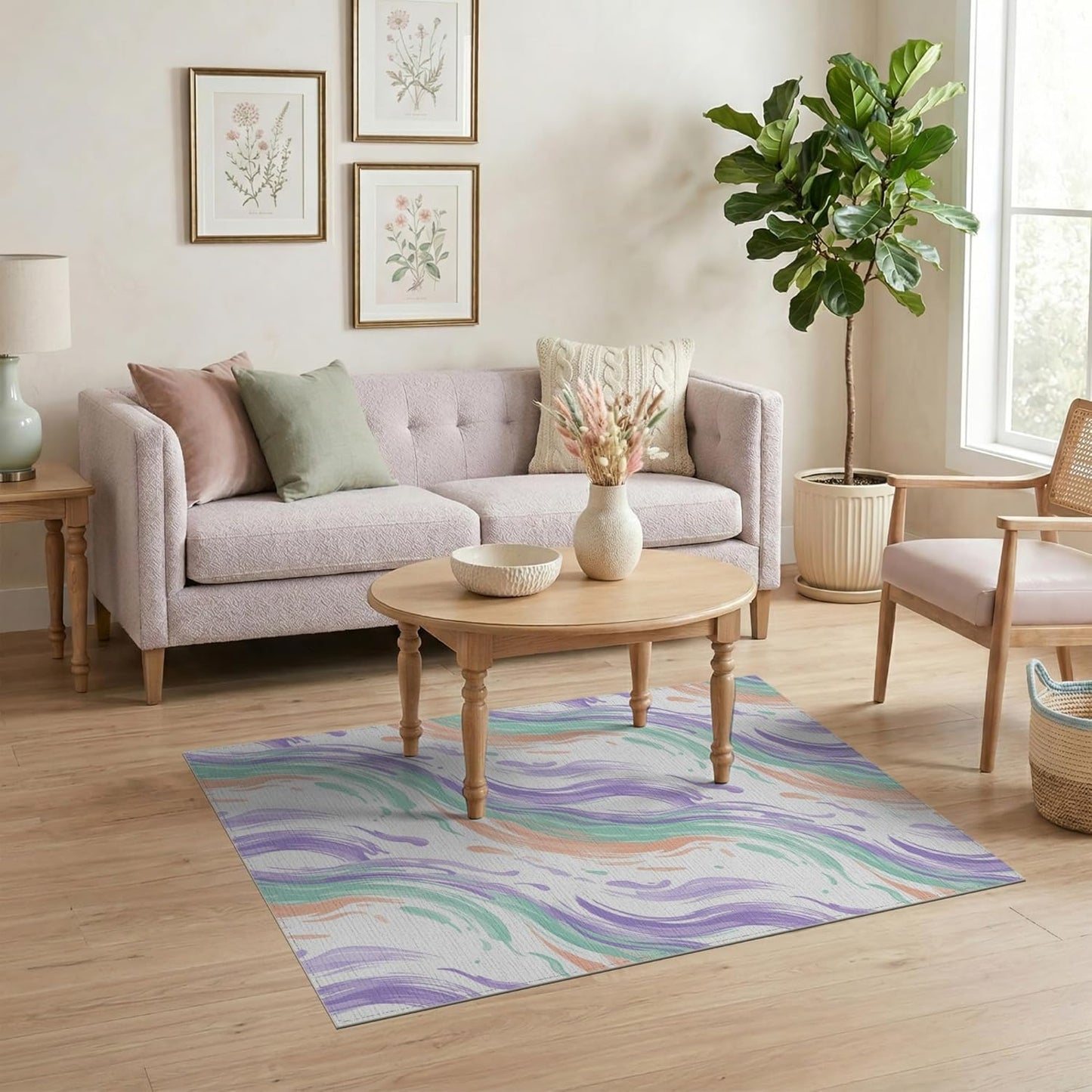 4'x6' Washable Modern Swirl Area Rug, Peach Flatwoven Floor Mat Non-Slip Chair-Friendly Carpet for Home Office, Gaming Room, Under Desk | Ref:2121374