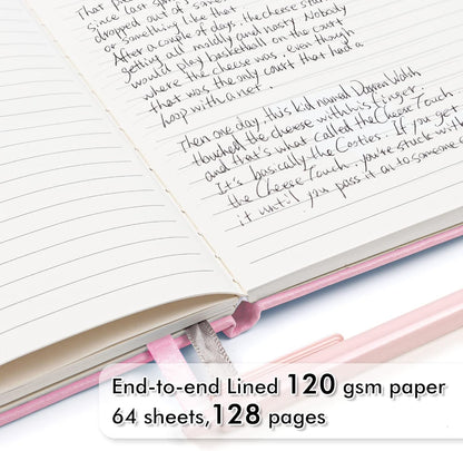 feela 3 Pack Notebooks Journals Bulk, Hardcover Notebook Classic Ruled Lined Journals with Pen Holder for Women Girls School Business Supplies, with 3 Black Pens, 120 GSM, 5.1”x8.3”, A5, Rose Pink