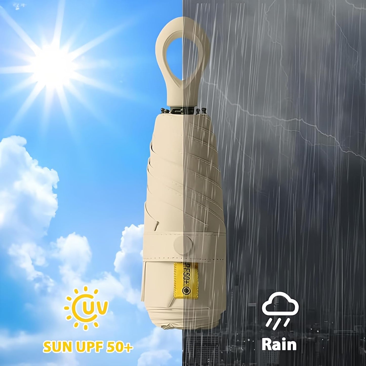 Fuxiqar 2-Pack Travel Compact Mini Umbrella with Hook Ring Handle, Lightweight Folding Sun & Rain Umbrella, UPF 50+ UV Protection