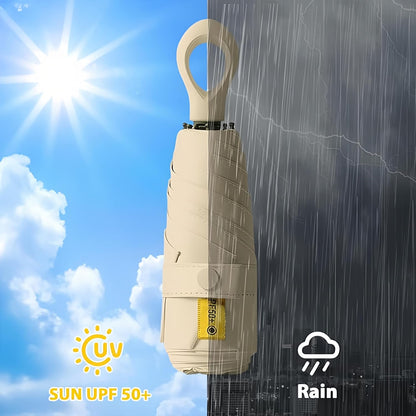 Fuxiqar 2-Pack Travel Compact Mini Umbrella with Hook Ring Handle, Lightweight Folding Sun & Rain Umbrella, UPF 50+ UV Protection