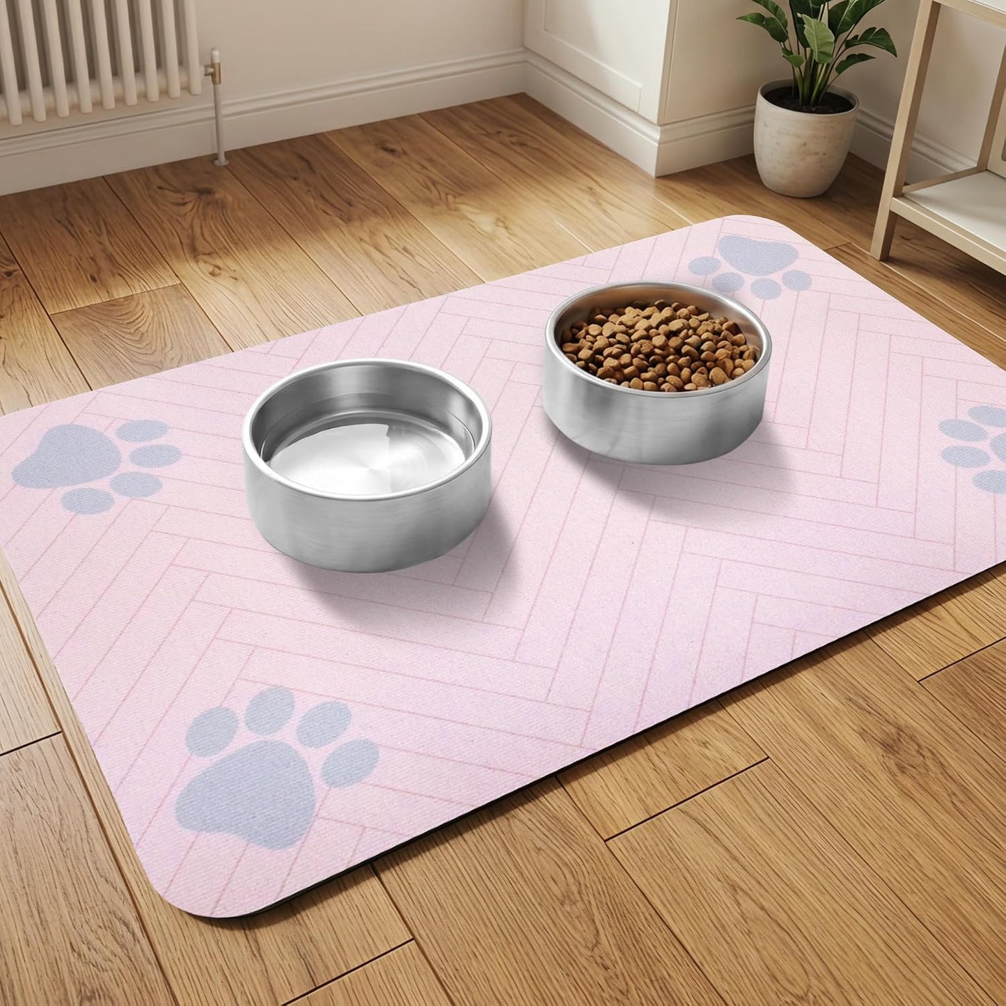 Pet Feeding Mat-Absorbent Dog Feeding Mat for Food and Water Bowl,No Stains Pet Placemat,Quick Drying Water Dispenser Mat for Dog and Cat,Easy to Clean Dog Accessories(S,Pink)