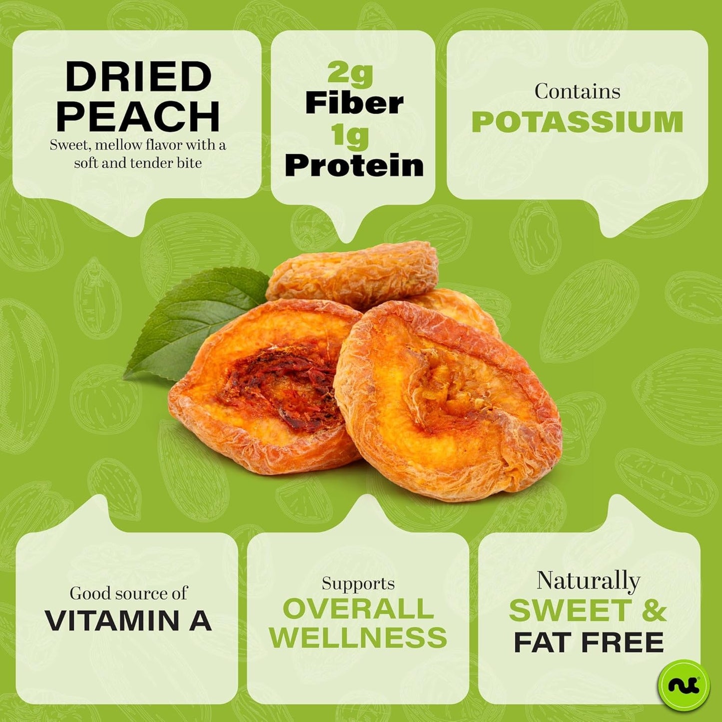 NUT CRAVINGS - Dried California Peaches, No Sugar Added, Unsweetened (8oz, 1 Pack) Sweet Healthy Snack, Vegan, Kosher, Resealable Bag
