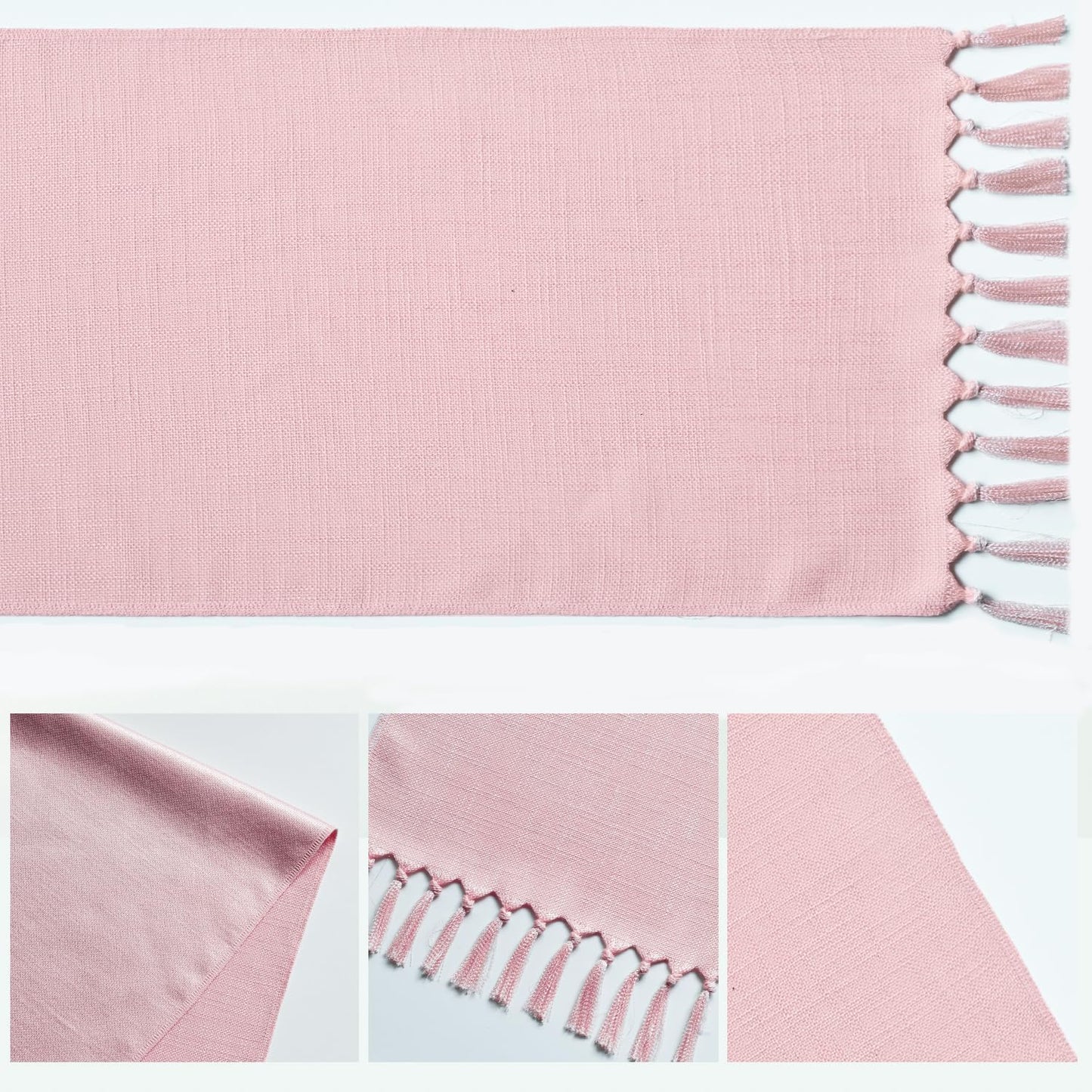Artoid Mode Blush Pink Tassel Table Runner, Linen Blend Rustic Farmhouse Style Kitchen Table Decoration Holiday Wedding Party Dinning Decor 13x72 Inch