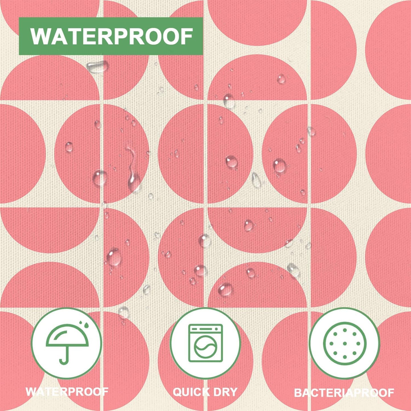 Pink Mid Century Modern Shower Curtain, Boho Abstract Geometric Retro Art Shower Curtains for Bathroom, Cute Semicircle Unique Pattern Polyester Fabric Bathroom Set 12 Hooks 72X72IN