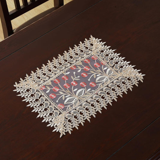 Lace Placemats Set of 2 Embroidered Dinning Table Lace Place Mats with Fashionable Flower Design, Vintage Crochet Lunchmat Doilies, Hollow Vase Mat for Home Kitchen Wedding Decoratio 2pcs(Pink)