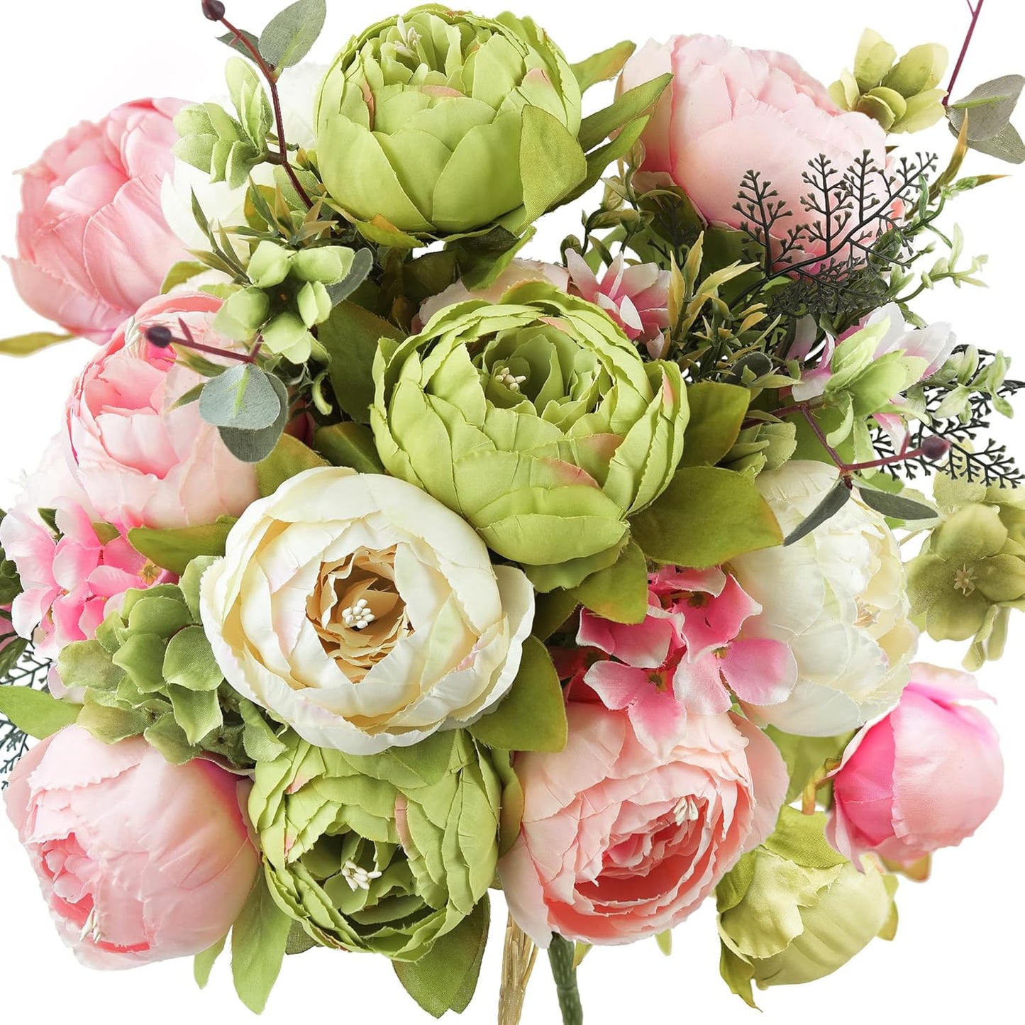 FiveSeasonStuff Artificial Peony Bouquet, Pink, Beige & Green Silk Flowers for Wedding Centerpieces, Bridal Bouquets & Home Decor – Spring Waltz