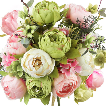 FiveSeasonStuff Artificial Peony Bouquet, Pink, Beige & Green Silk Flowers for Wedding Centerpieces, Bridal Bouquets & Home Decor – Spring Waltz