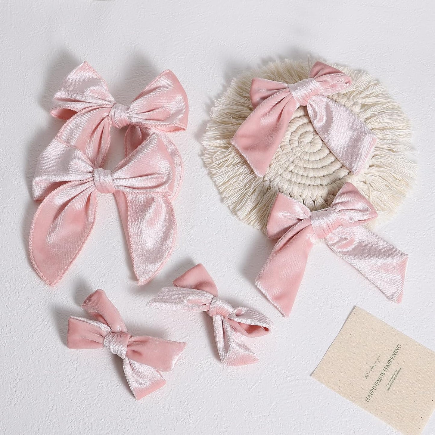 Velvet Hair Accessories 6pc 5"& 3.5"&4" Handmade Light Pink Knot Bows Ponytail Alligator Clip for Teen Toddler Girls Women Birthday Tutu Valentines Party Dress Decor Accessory Gift