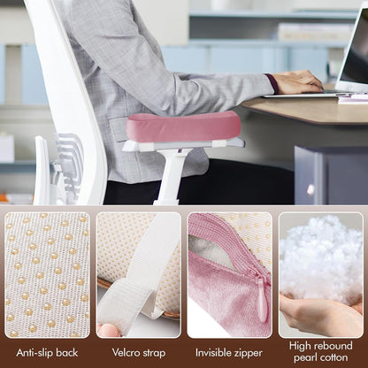 WdFour 2-Pack Non-Slip Armrest Pads for Office & Gaming Chairs - Ergonomic Forearm Support Pillow for Desk, Computer & Wheelchair, Pressure Relief Cushions (Pink)