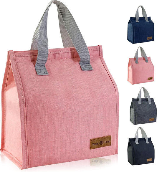 Mziart Minimalist Lunch Bag, Reusable Insulated Lunch Box for Women Men Leakproof Simple Bento Tote Adults Cooler Bag for Work Office Picnic or Travel (Pink)