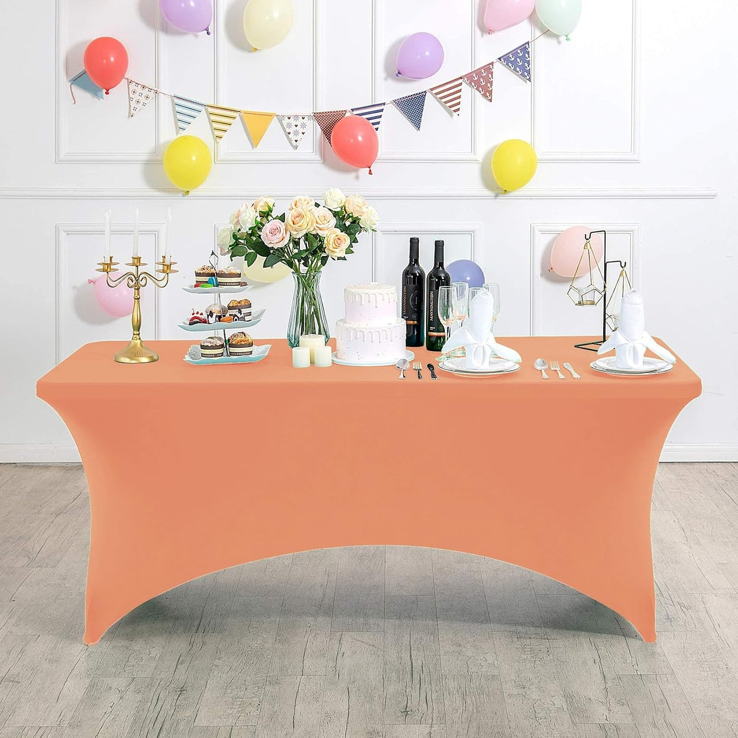 Spandex Table Cover for 4FT or 6ft or 8ft Table Universal Fitted Stretch Tablecloth for Party, Banquet, Wedding and Events-Peach