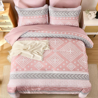 Yiran Comforter Set Queen Size, 7 Pieces Boho Aztec Bed in a Bag, Blush Pink Southwestern Bedding Sets for All Seasons, Lightweight Comforter Bed Set with Sheets, Pillowcases & Shams