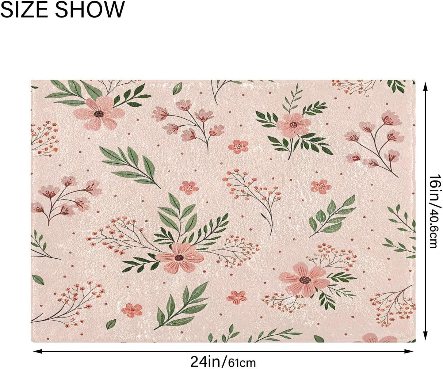 Elegant Flowers Pink Bathroom Mat Rug 24" x 16" Non Slip Super Absorbent Quick Dry Bath Mats for Bathtub Fluffy Rugs