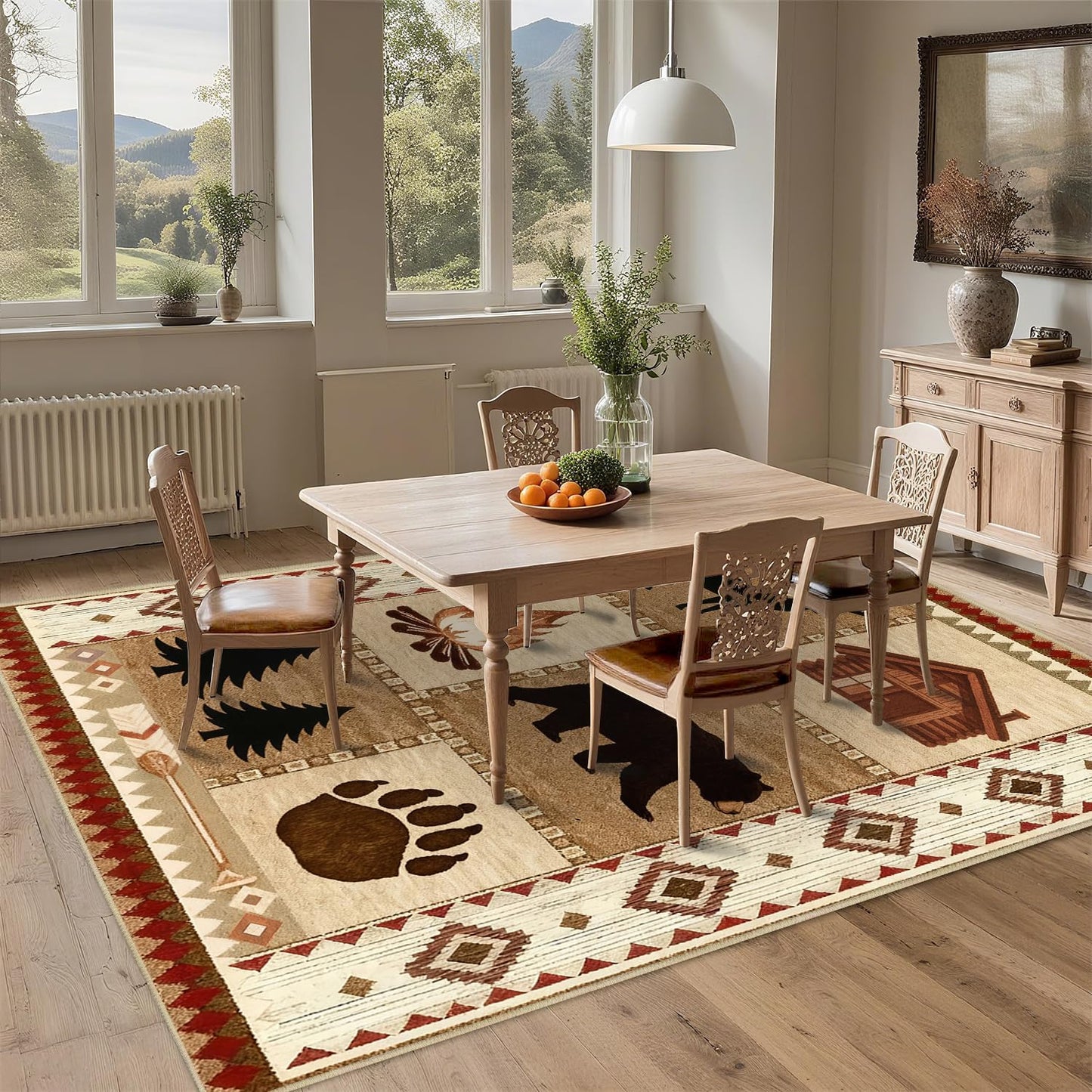 Area Rug 5x7 Boho Modern Minimalist Geometric Abstract Rug Pink Mid Century Modern Rug for Living Room Machine Washable Non-Slip Printed Low Pile Indoor Carpet for Bedroom Dining Room Office Pink